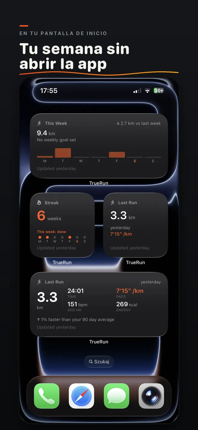 Captura de pantalla: En tu pantalla de inicio. Tu semana sin abrir la app